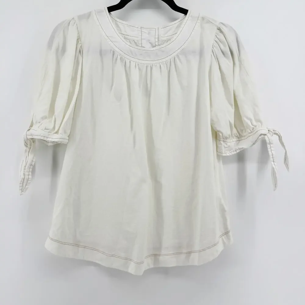 Anthropologie Cream Short Sleeve Puff Sleeve Blouse Size Small Prairie Cottage